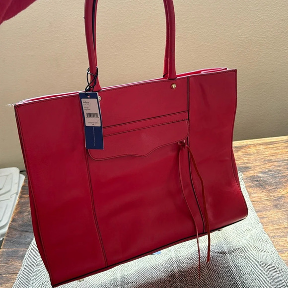 Rebecca Minkoff Poppy red Leather MAB Large Tote Shoulder Bag Portfolio NWT - Picture 2 of 16